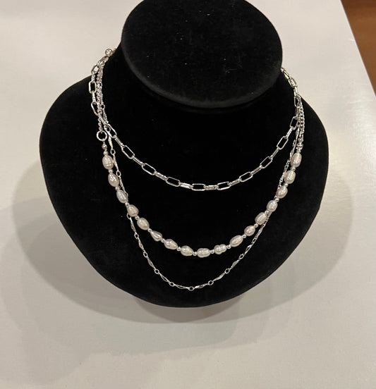 Merx Silver Chain Pearl Necklace