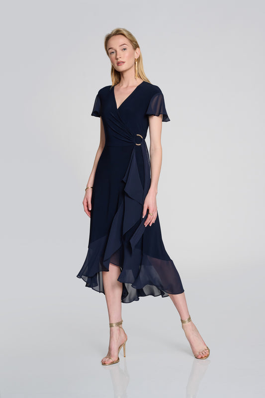 Silky Knit and Chiffon Flowy Wrap Dress
242730