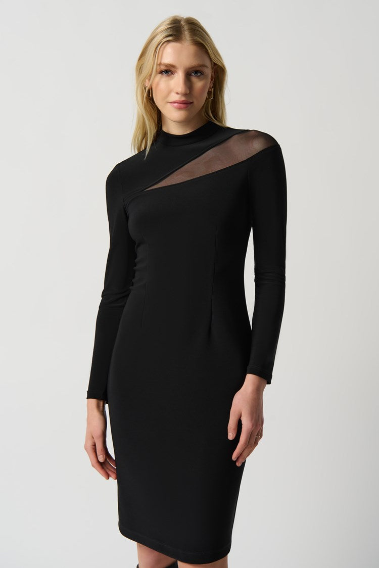 Joseph Ribkoff Silky Knit Mock Neck Dress With Mesh Insert