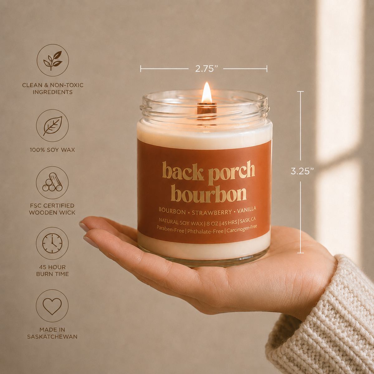 Prairie Creek Candles Back Porch Bourbon Soy Candle