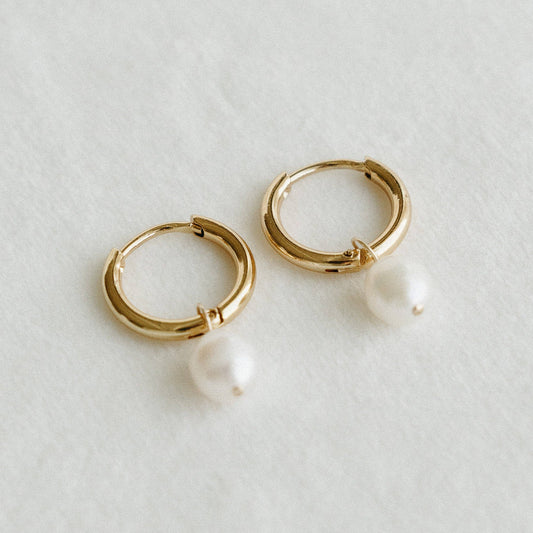 Petite Gold Jewelry Pearl Hoops