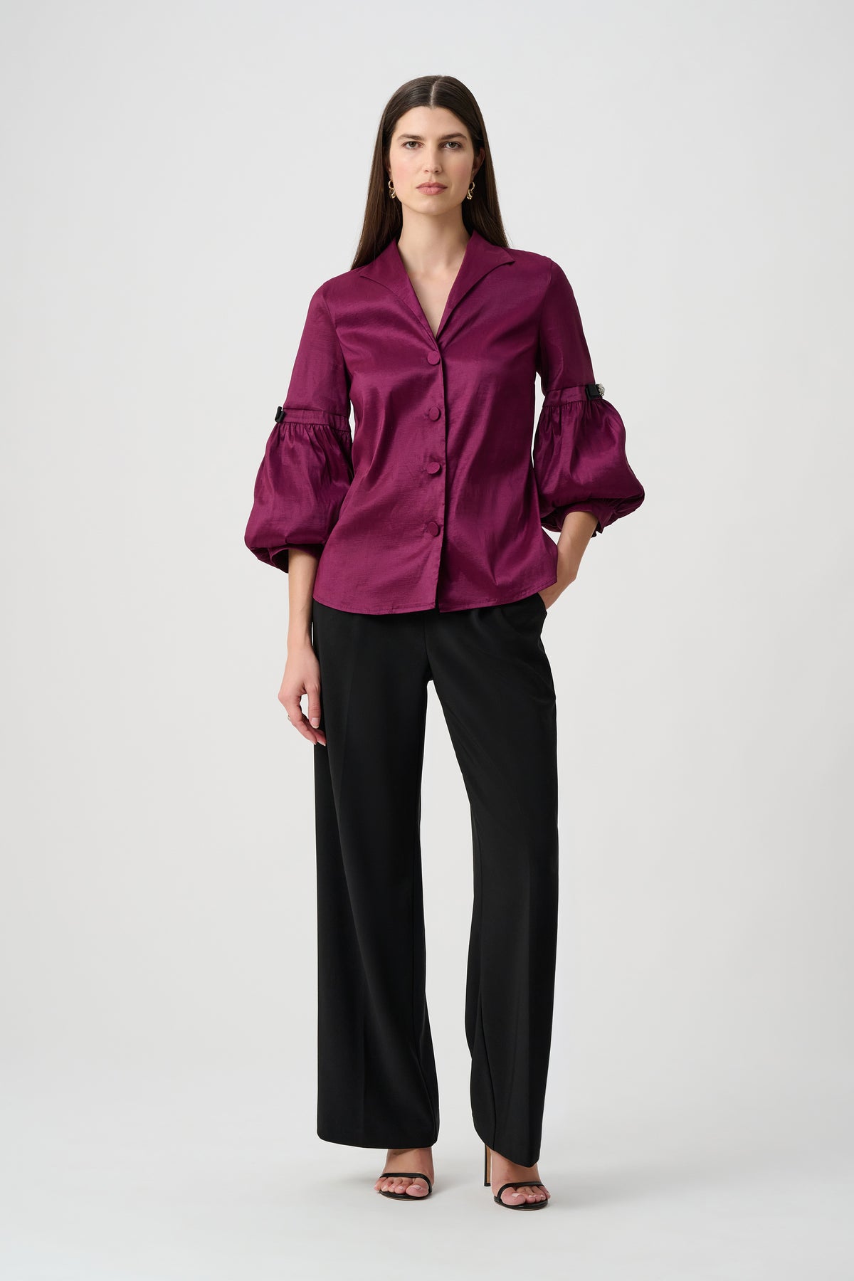 Signature | Stretch Taffeta Fitted Blouse With Rhinestone Buttons